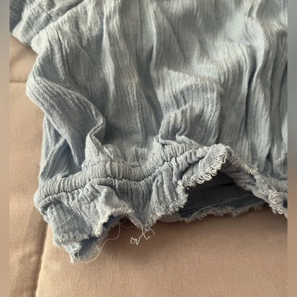 Blue Life Light Blue Ruched Tie Front Crop Blouse - Picture 6 of 6